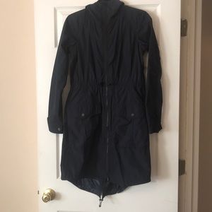 Athleta long navy rain coat